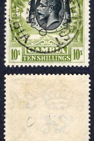 Gambia SG142 10/- Wmk Script Perf Type c CDS used TOP VALUE Cat 170 pounds