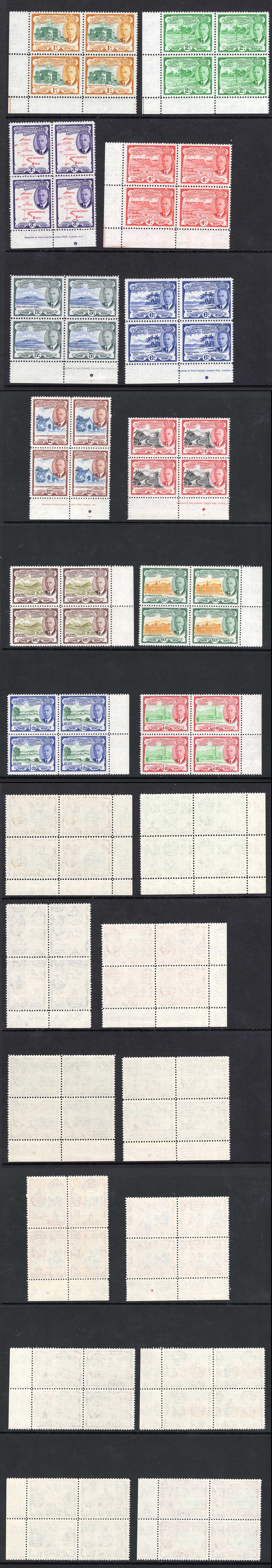 St Kitts-Nevis SG94-105 KGVI Set of 12 U/M Blocks Cat 168 pounds
