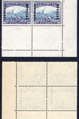 South Africa SGO23 2d Blue and Violet (20mm) Corner Block Cat 300++ pounds