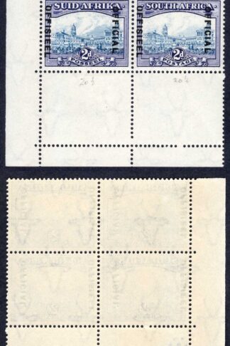 South Africa SGO23 2d Blue and Violet (20mm) Corner Block Cat 300++ pounds