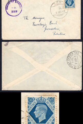 Cyprus GB 10d on Airmail envelope to Jerusalem from FPO R7 3 SEP 42 (at Nicosia)