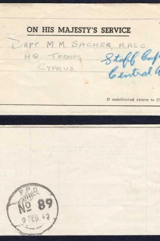 Cyprus MEF Payslips for a Captain sent folded from FPO 89