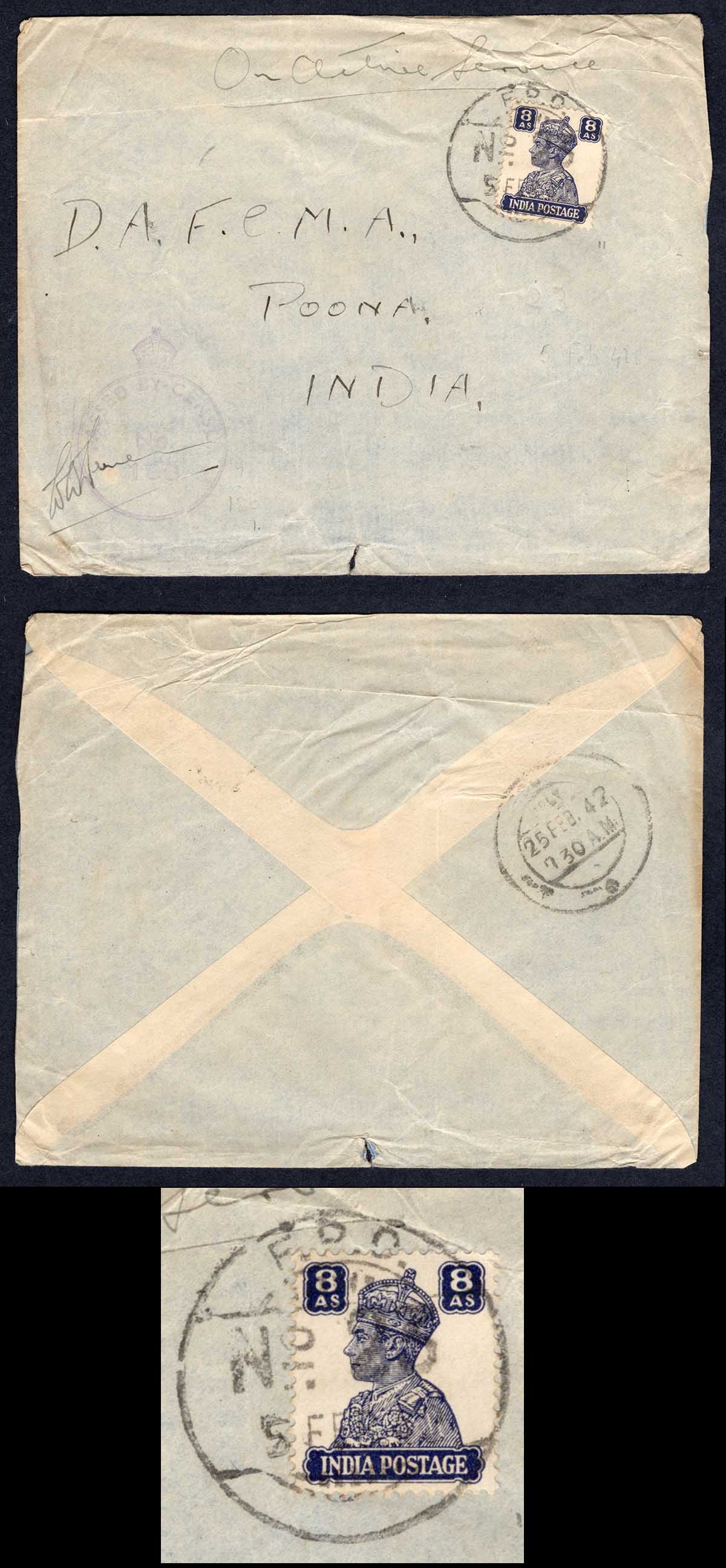 Cyprus MEF Envelope to Poona FPO 23 5 FE 41