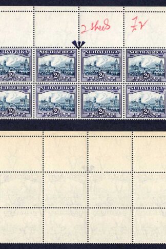 South Africa SG44e 2d Blue and Violet Top Two Rows U/M Cat 2400 pounds RARE