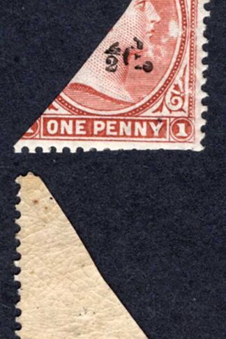 Falkland Is SG13 1/2d on Half of a 1d Brownish Claret M/M Cat 650 pounds