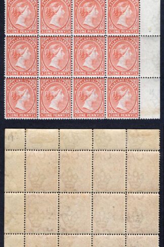 Falkland Is SG24 1d Orange-red Block of 12 (10 x U/M) Cat 216+++ pounds