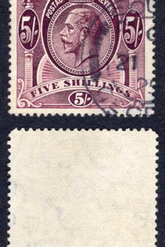 Falkland Is SGZ29b KGV 5/- Maroon Wmk Mult CA SOUTH GEORGIA Pmk Cat 700 pounds