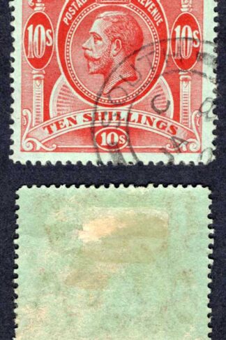 Falkland Is SGZ30 KGV 10/- Red/Green Wmk Mult CA SOUTH GEORGIA Pmk Cat 1000 pounds