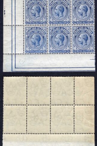 Falkland Is SG63c 2 1/2d Deep Blue Corner Block of 6 U/M Cat 72++++ pounds