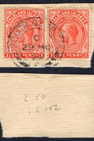 Falkland Is SGZ36 1d Pair SOUTH GEORGIA Pmk Cat 15 pounds