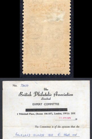 Falkland Is SG136a 5/- Black and yellow-orange Centenary M/M BPA Cert Cat 3250