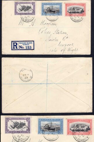 Falkland Is SG128 SG129 and SG131 on Registered Cover
