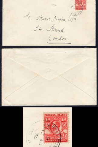 Falkland Is SG117a 1d Deep Red Line Perf on cover Cat 18 x 20 pounds