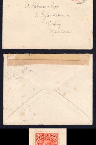 Falkland Is SG74 1d Dull Vermilion on cover Manchester