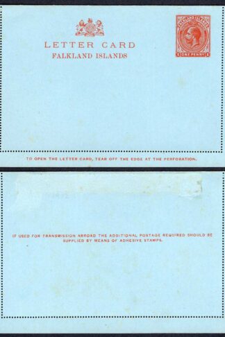 Falkland Is 1912 1d Brick red on blue postal stationery letter card Mint