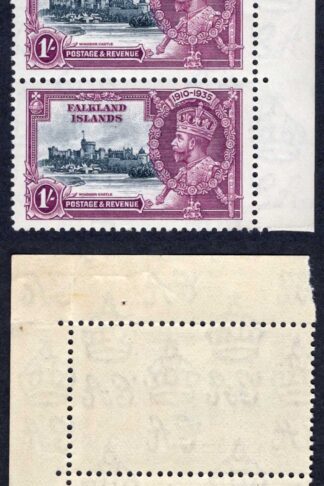 Falkland Is SG142 1/- U/M Corner Pair Cat 36 pounds