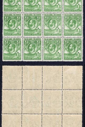 Falkland Is SG116 1/2d Green Block of 12 (11 x U/M) Cat 15 pounds