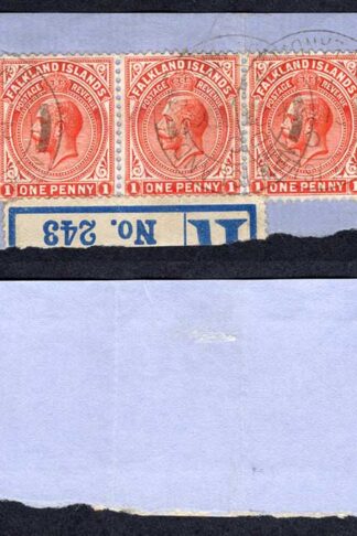 Falkland Is KGV 1d x 7 on Piece with 21 May 1914 NEW ISLAND Postmarks