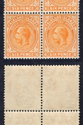 Falkland Is SG78 6d Yellow-orange Wmk Script U/M Block Cat 44 pounds