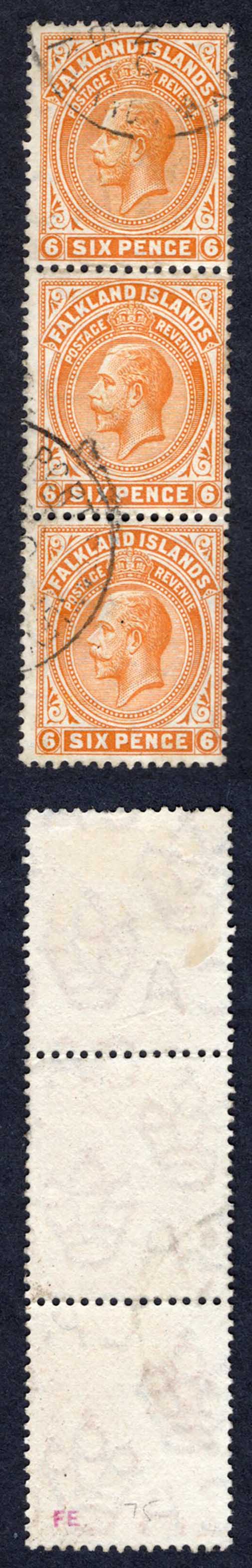 Falkland Is SG64b 6d Blown-orange Wmk Mult CA Cat 135 pounds
