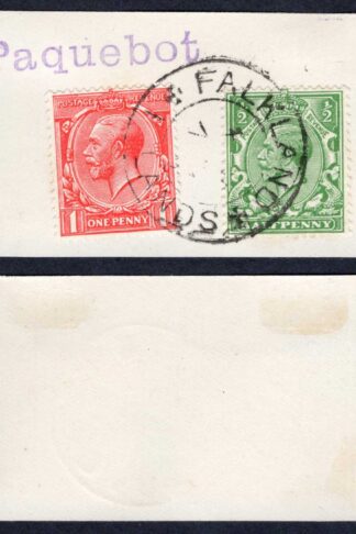 Falkland Is GB 1/2d and 1d with Falkland Island CDS and Paquebot on piece