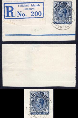 Falkland Is SG76 2 1/2d Deep Blue on Registered piece Cat 19 pounds