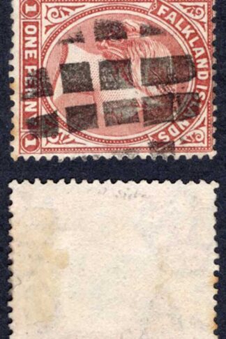 Falkland Is SG7w 1d Pale Claret Wmk CA sideways inverted Cat 100 pounds