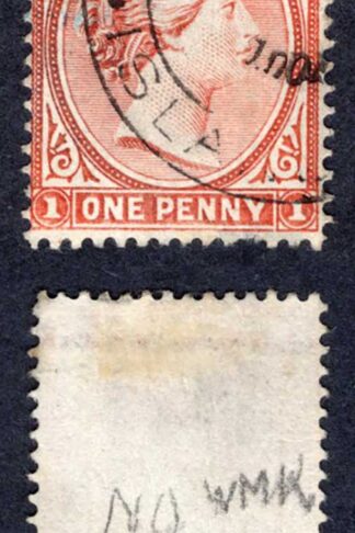 Falkland Is SG23 1d Pale Red with NO WMK (thin) Falkland W (Post Bay) pmk