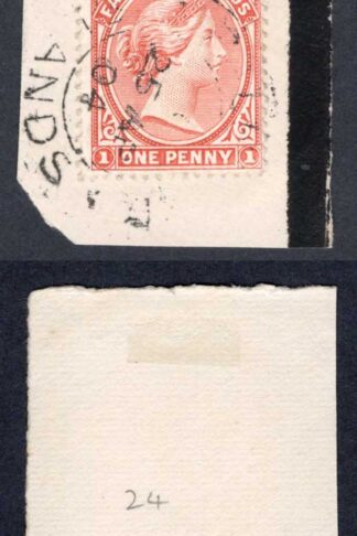 Falkland Is SG23 1d Pale Red fine used on piece