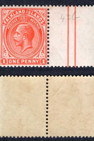 Falkland Is SG61d 1d Orange Vermilion (Think Greyish Paper) U/M Cat 8 pounds