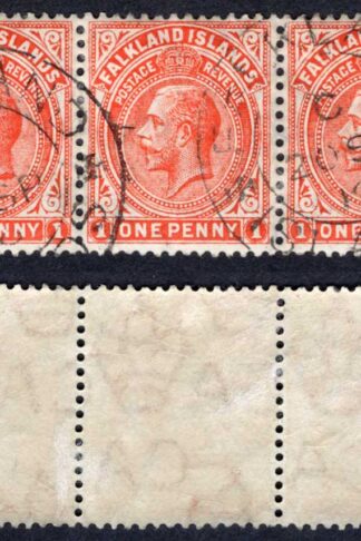 Falkland Is SG61 1d Vermilion Wmk Mult CA STRIP