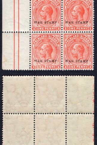 Falkland Is 1d War Stamp with Broken W in a U/M Block