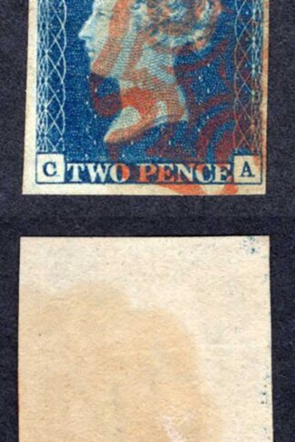 1840 2d Blue (CA) Plate 2 Double letter Red Corss Four Margins Cat 1750 pounds
