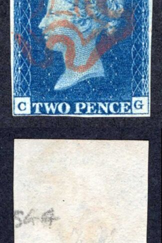 1840 2d Blue (CG) Plate 2 Red Corss Four Margins Cat 1750 pounds