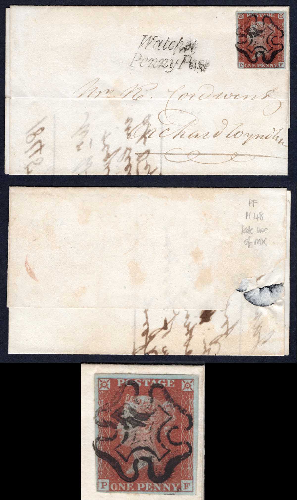 1841 Penny red (PF) Plate 48 On Cover with a Block Cross RARE