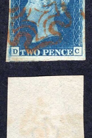 1840 2d Blue (DC) Plate 2 with Red Cross Four Margins Cat 1750 pounds