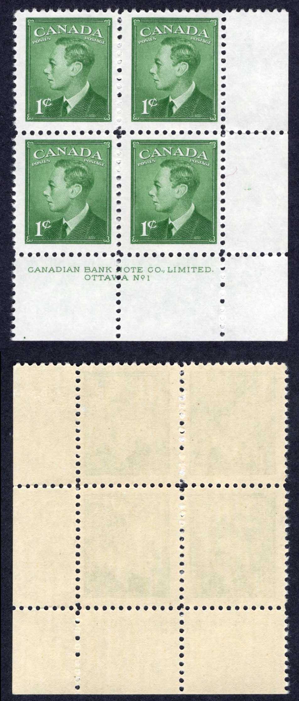 Canada SG414 1c Green Plate 1 LR Block U/M