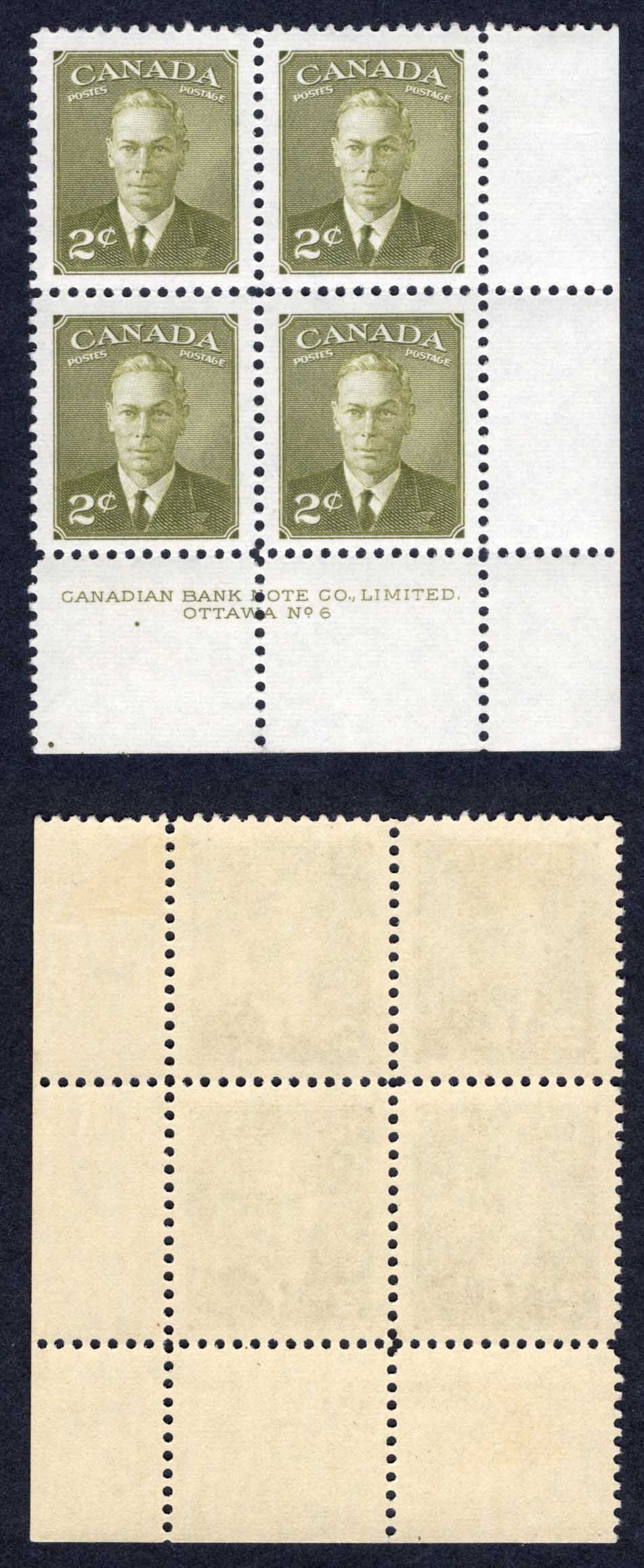 Canada SG415a 2c Olive-green Plate 6 LR Block M/M