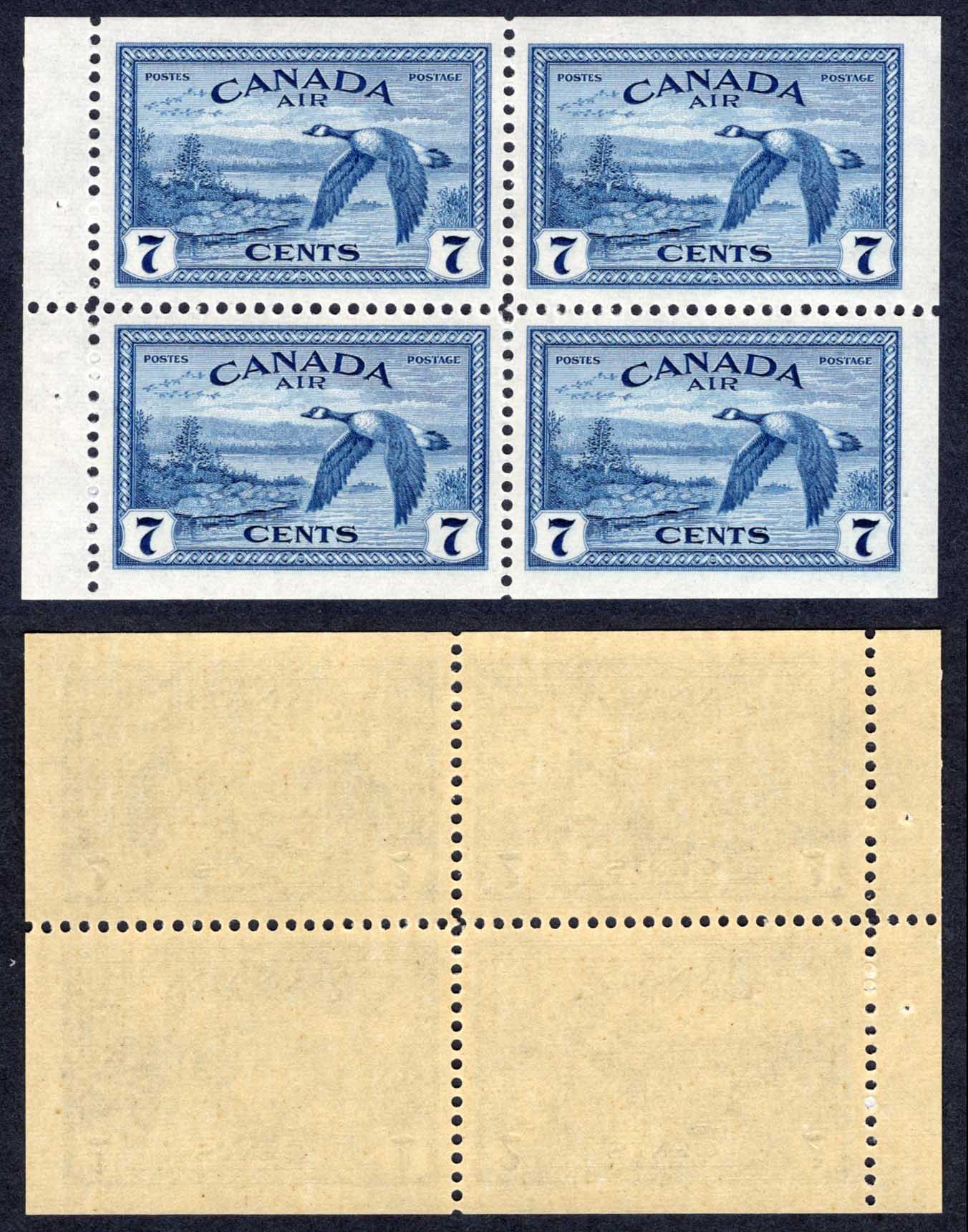 Canada SG407a 7c Air Booklet Pane U/M Cat 20 pounds