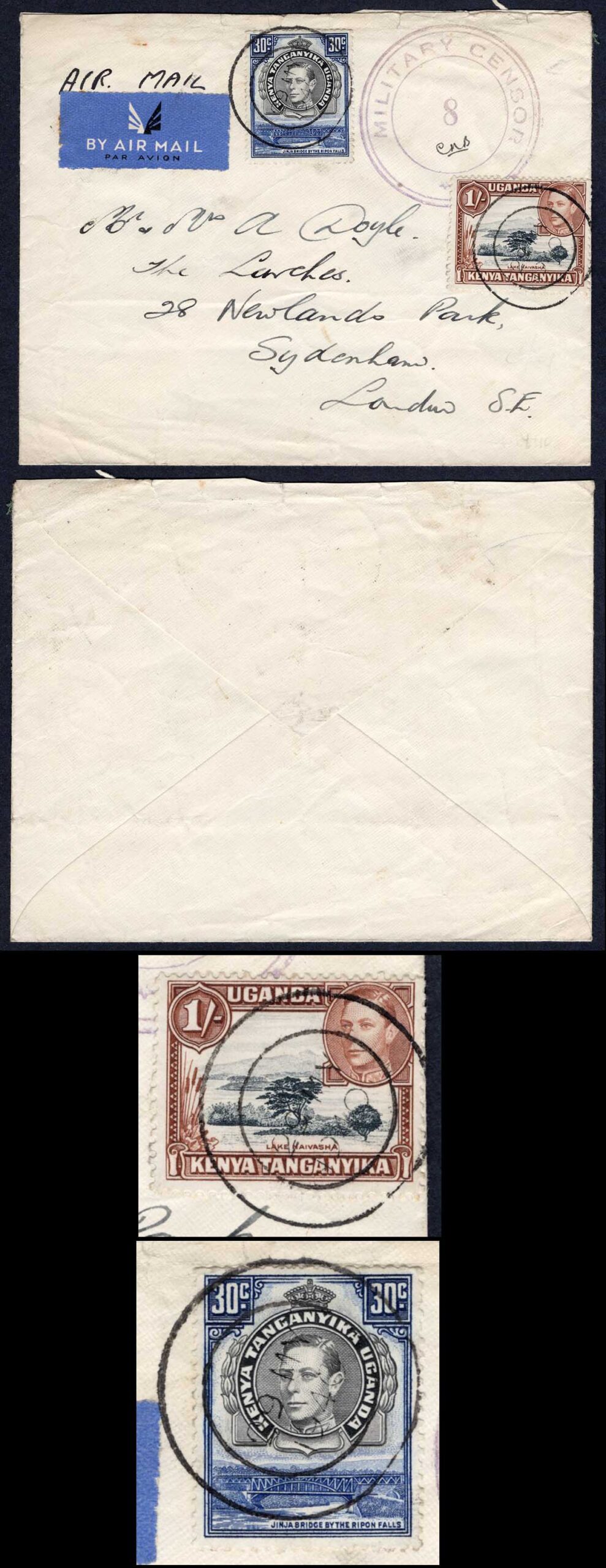 KUT EAF WWII SG141 and SG145 with Dumb Cancels on Military Censor 8 Cover