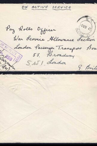 KUT EAF WWII Stampless cover with Military Censor to the UK