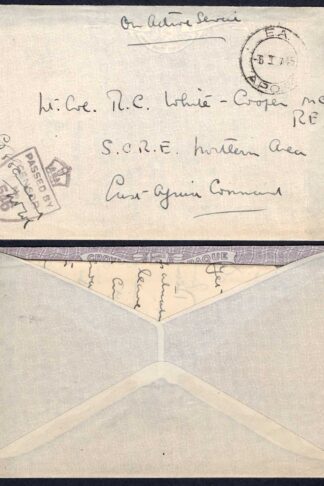 KUT EAF WWII Stampless cover with Military Censor to the UK