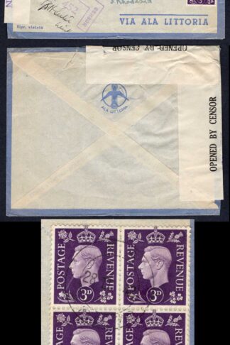 KUT EAF WWII GB 3d Violet block of 5 on 1942 Military Censor to the UK