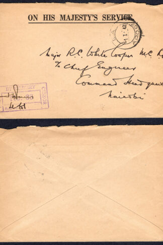 KUT EAF WWII 1942 OHMS Stampless Censored Cover to Nairobi