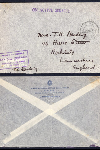 KUT EAF WWII 1941 on Active Service Stampless Censored Cover to England