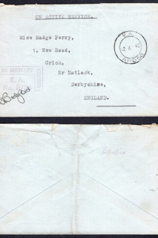 KUT EAF WWII 1942 Stampless Censored Cover to England