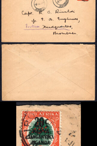 KUT EAF WWII 20c on 6d 1941 Cover to Mozambique