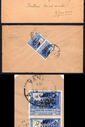 KUT EAF WWII 10c on 3d Pair on 1941 Cover to Mozambique