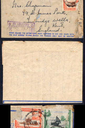 KUT EAF WWII 1942 Uprated Censored Air Letter to England