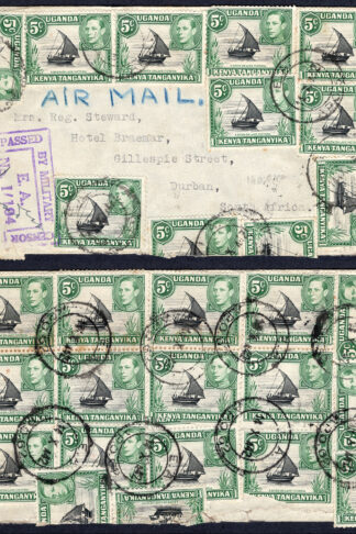 KUT EAF WWII 1942 5c x 26 on a Censored Cover to Durban